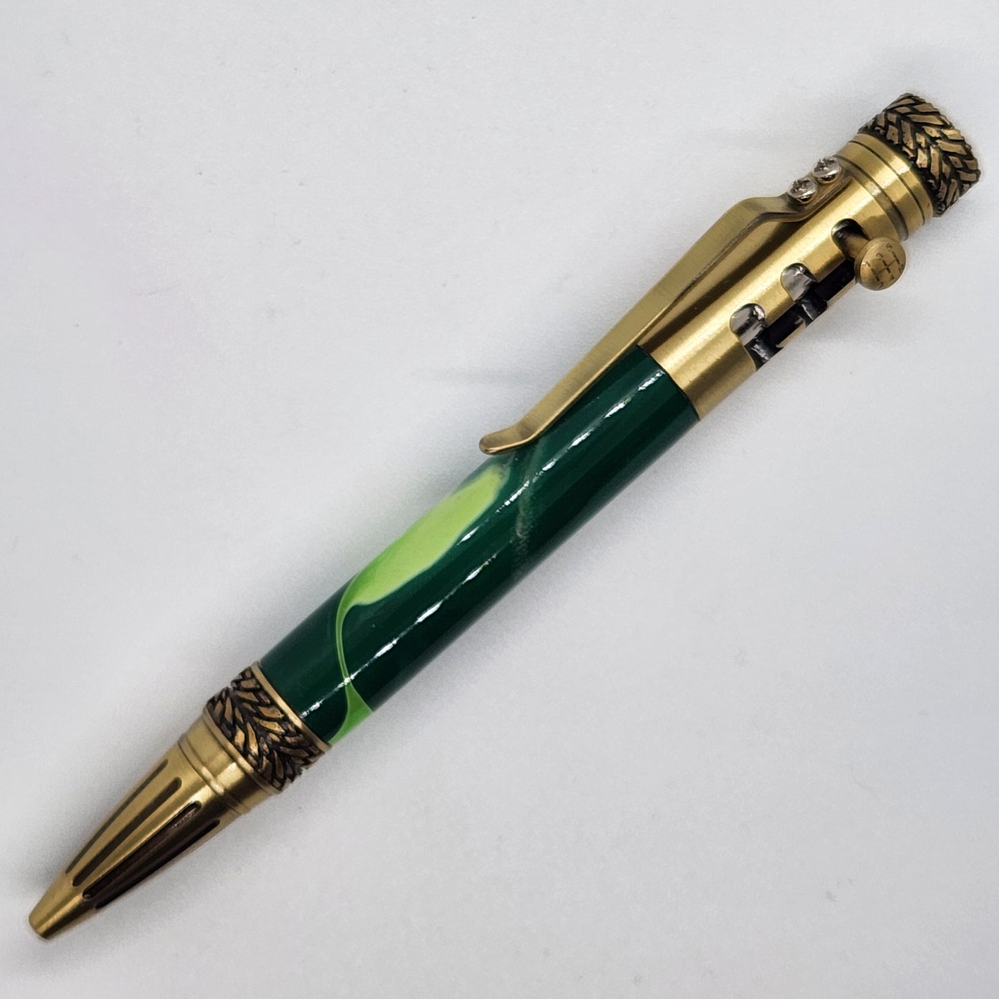 Bolt Action Gear Pen - Acrylic Green w/ Brass Finish