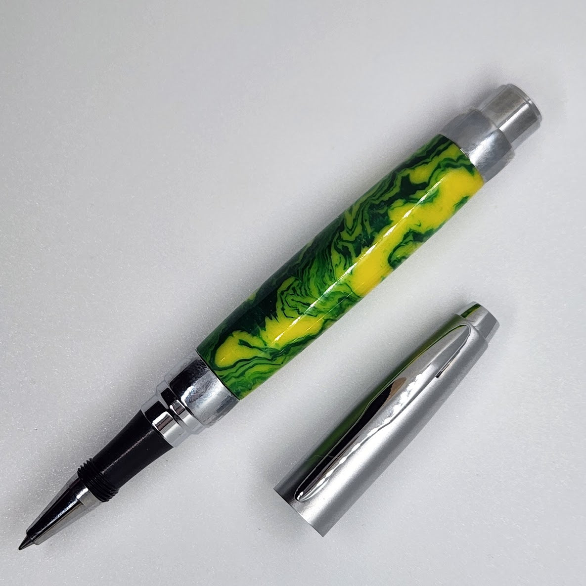 Rollerball Presimo Satin Chrome Pen - Acrylic Green and Yellow
