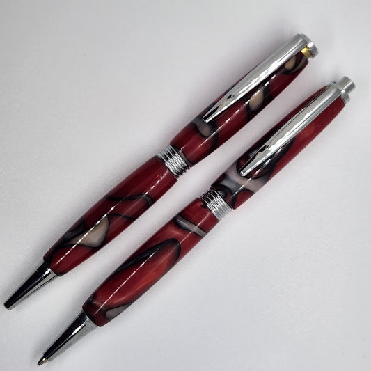 Trimline Pen and Pencil Set - Acrylic Red w/ Chrome Finish