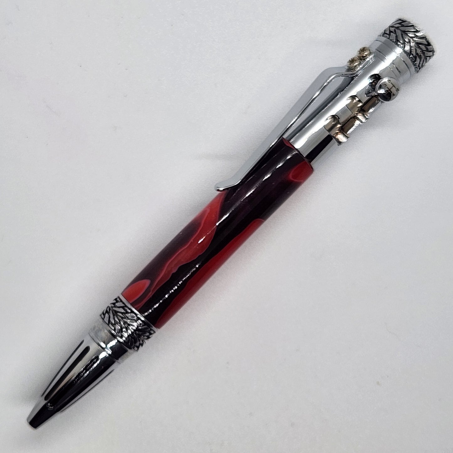 Bolt Action Gear Pen - Acrylic Red and Black w/ Chrome Finish