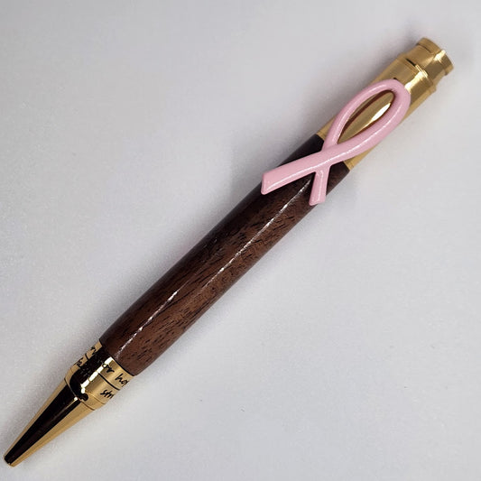 Breast Cancer Pen - Walnut Wood w/ Gold Finish