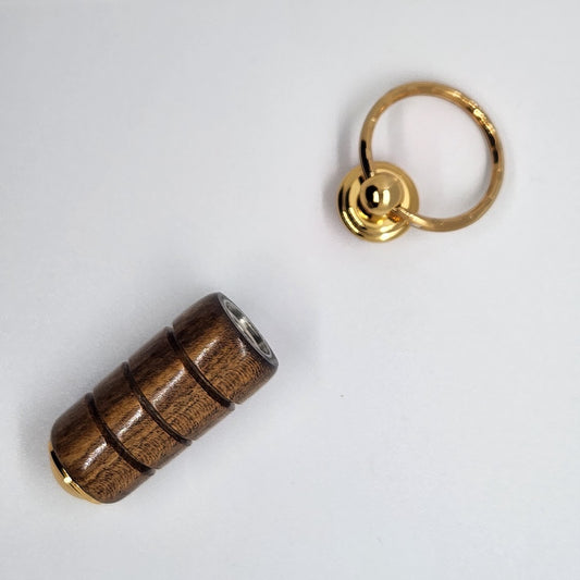 Pill Compartment Keyring - Bocote Wood w/ Gold Finish