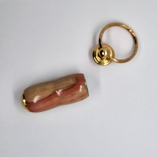 Pill Compartment Keyring - Flaming Elder Wood w/ Gold Finish