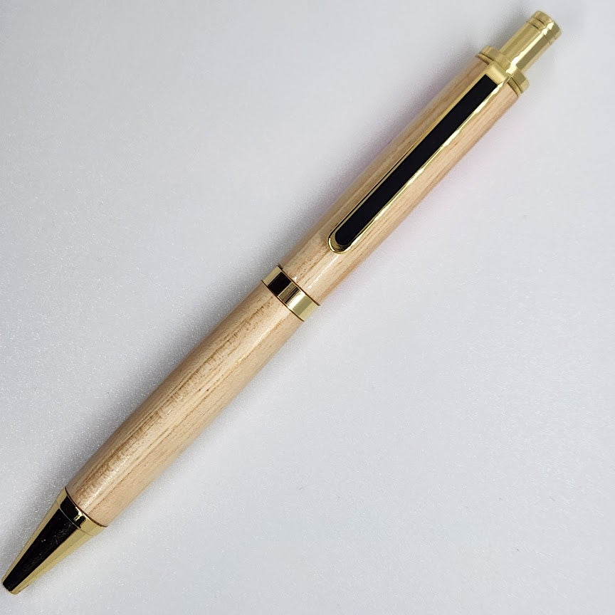 Slimline Pro Click Pen - Hickory Wood w/ Gold Black Finish