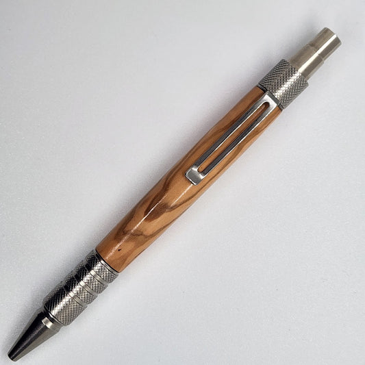 Dura Click Pen - Olive Wood w/ Stainless Steel Finish