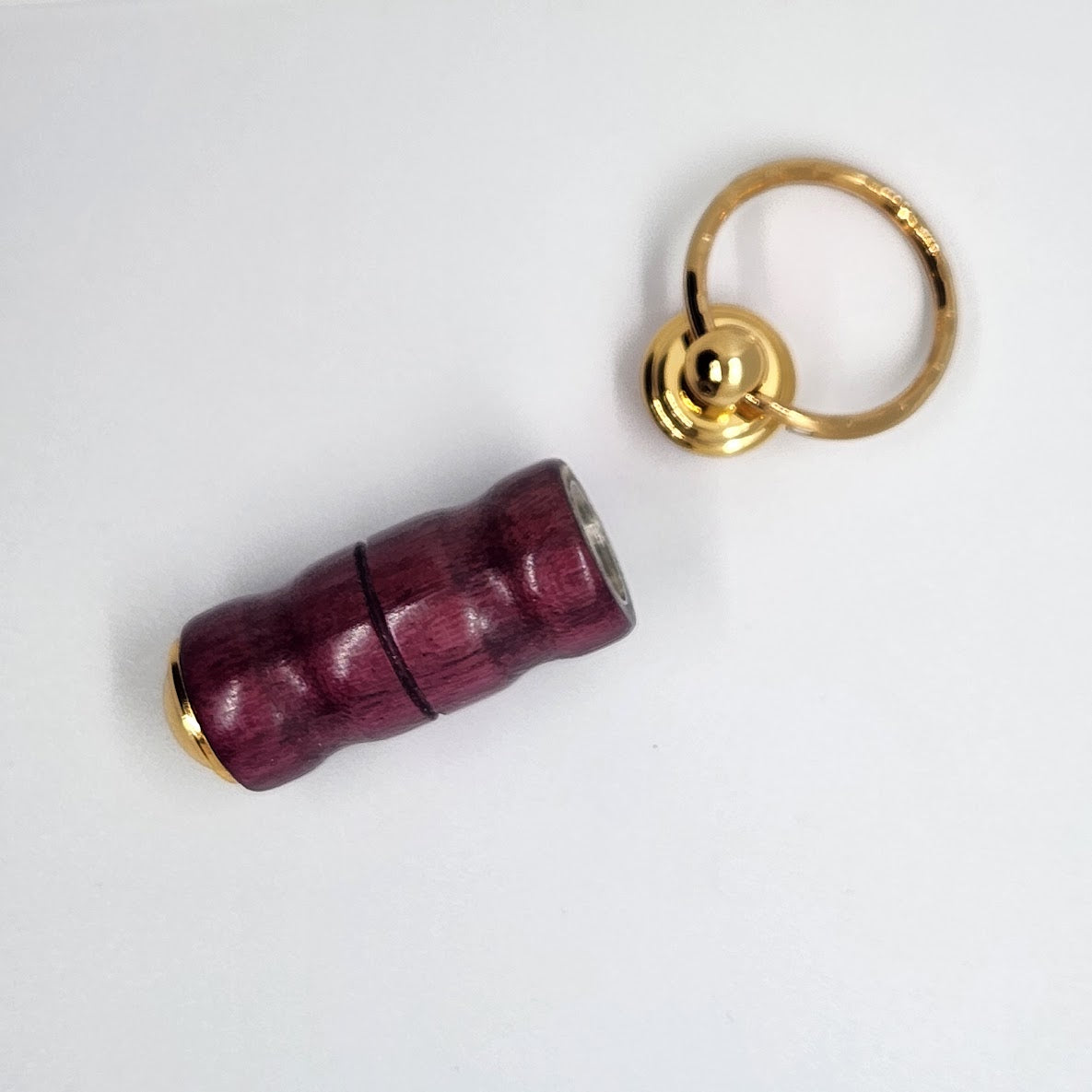 Pill Compartment Keyring - Purpleheart Wood w/ Gold Finish