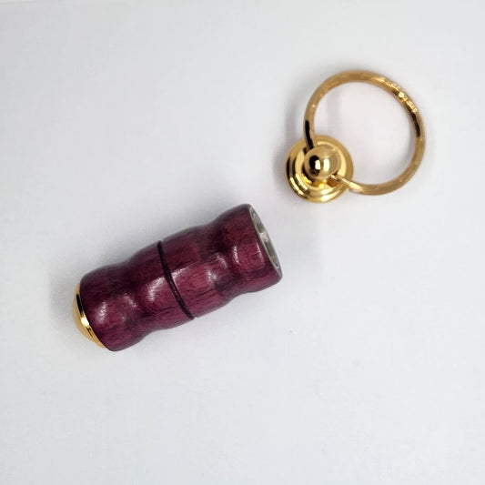 Pill Compartment Keyring - Purpleheart Wood w/ Gold Finish