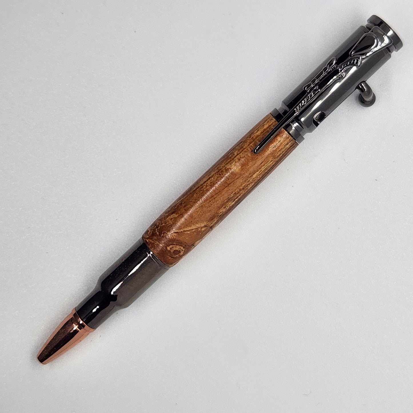 Bolt Action Rifle Pen - Spalted Pear Wood w/ Gun Metal Finish