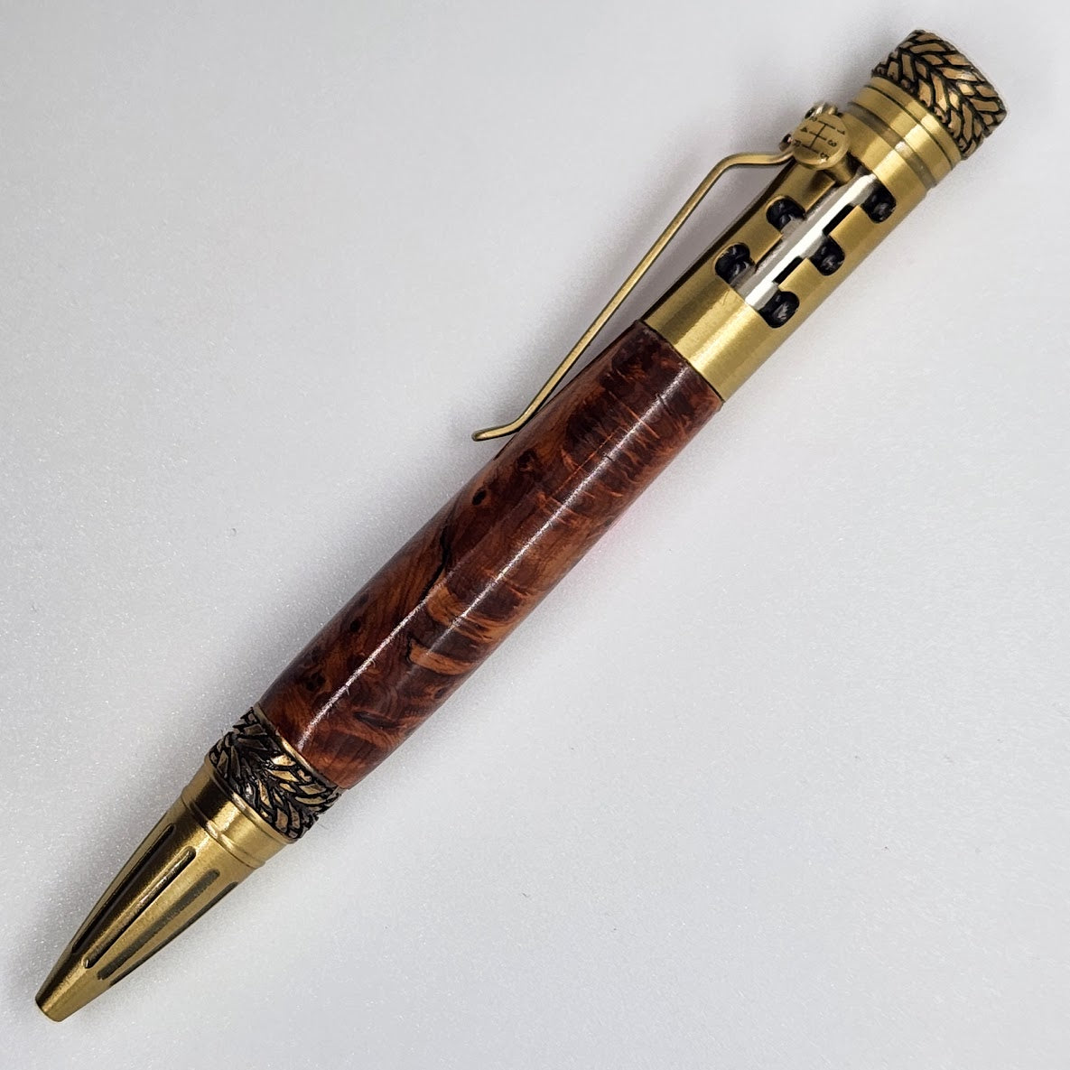Bolt Action Gear Pen - Thuya Wood w/ Brass Finish