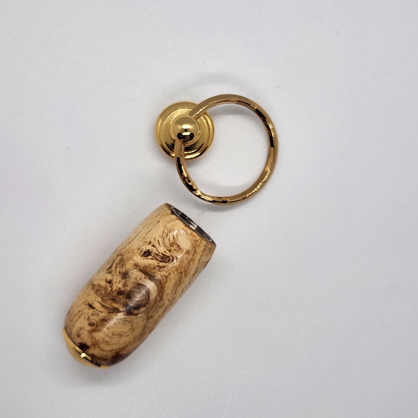 Pill Compartment Keyring - Unknown Burl Wood w/ Gold Finish
