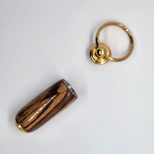 Pill Compartment Keyring - Zebrawood Wood w/ Gold Finish