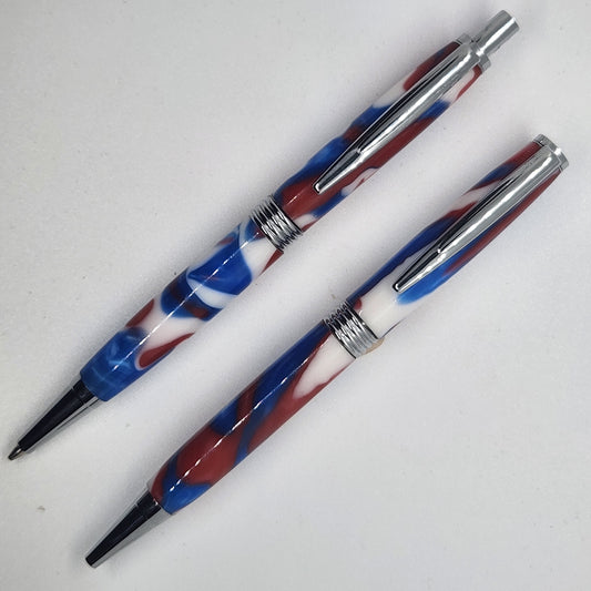 Trimline Pen and Pencil Set - Acrylic Blue and Red w/ Chrome Finish