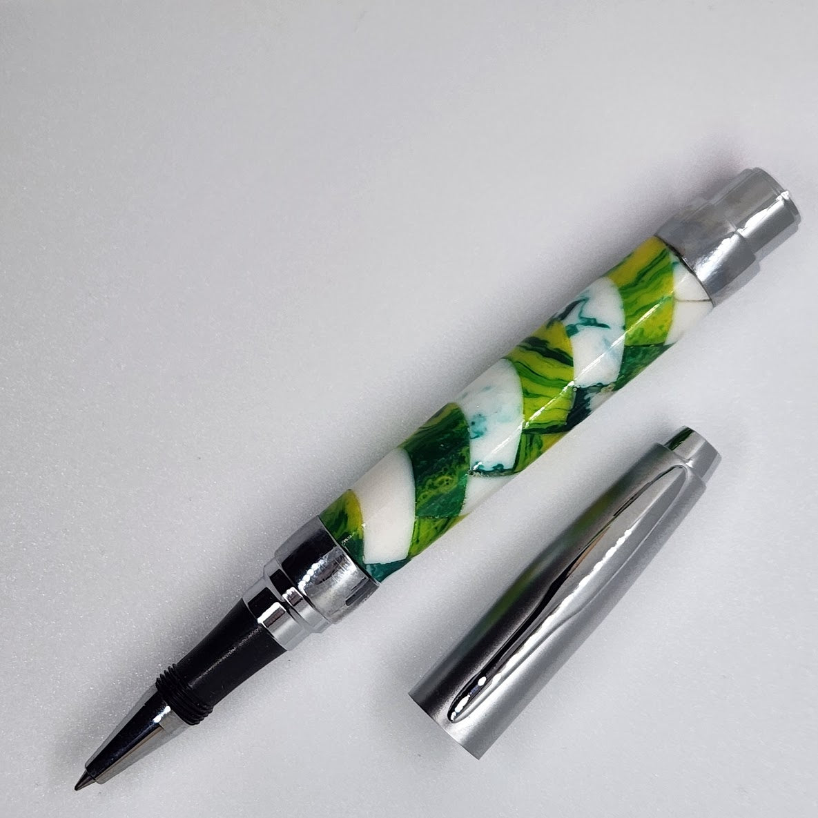 Rollerball Presimo Satin Chrome Pen - Acrylic Green and White