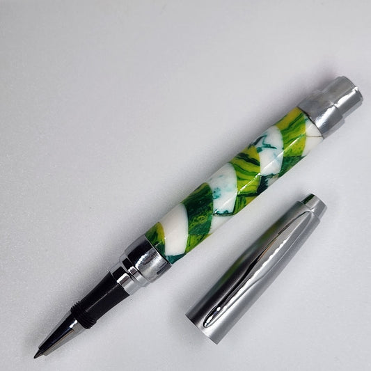Rollerball Presimo Satin Chrome Pen - Acrylic Green and White