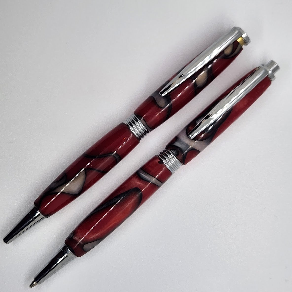 Trimline Pen and Pencil Set - Acrylic Red w/ Chrome Finish