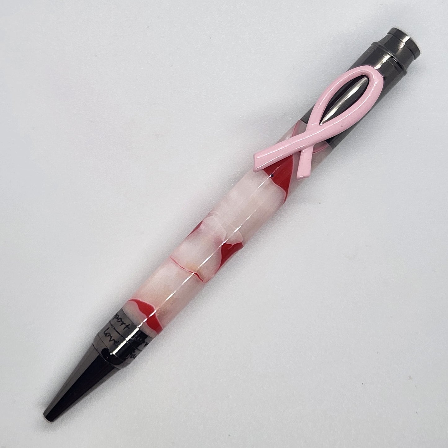 Breast Cancer Pen - Acrylic Red and White w/ Gun Metal Finish