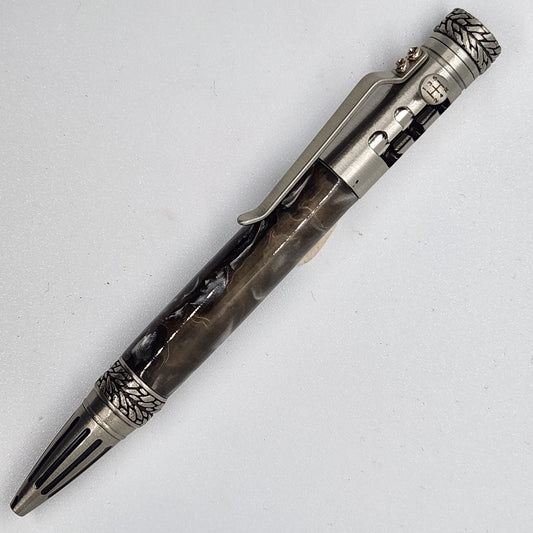 Bolt Action Gear Pen - Acrylic Silver and Gray w/ Pewter Finish