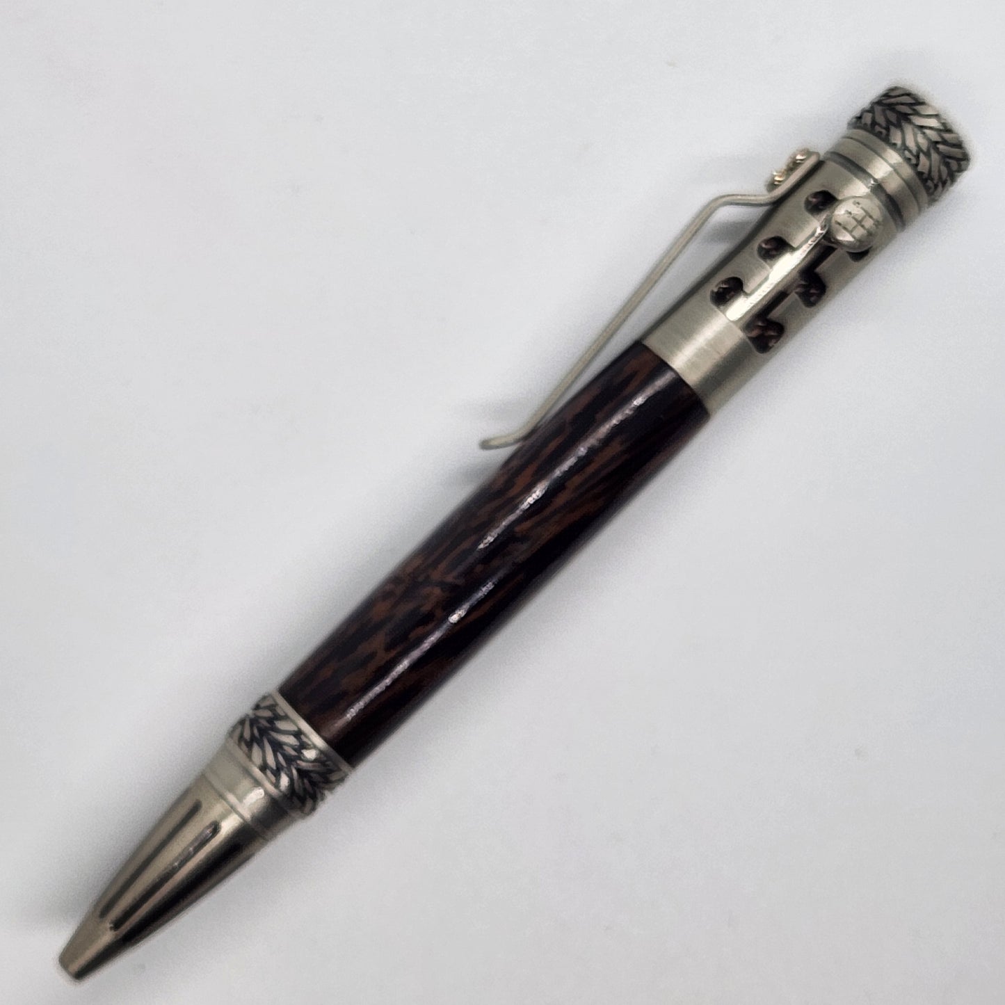 Bolt Action Gear Pen - Black Palm Wood w/ Pewter Finish