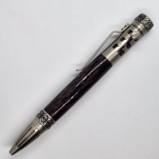Bolt Action Gear Pen - Black Palm Wood w/ Pewter Finish