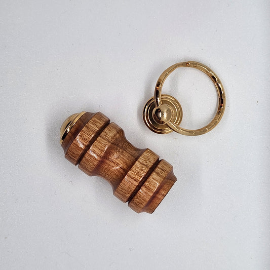 Pill Compartment Keyring - Cedar Wood w/ Gold Finish