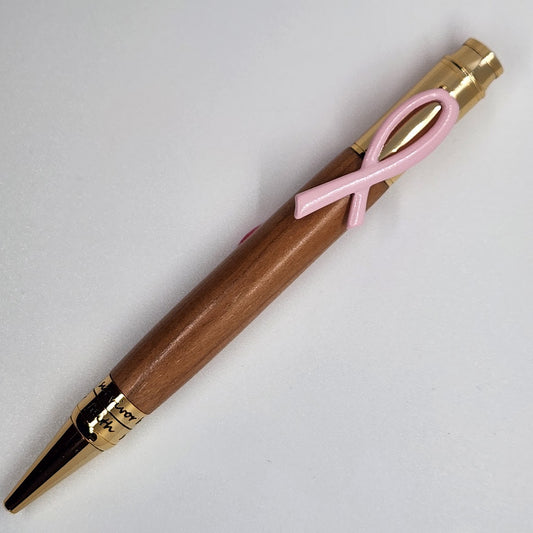 Breast Cancer Pen - Cherry Wood w/ Gold Finish