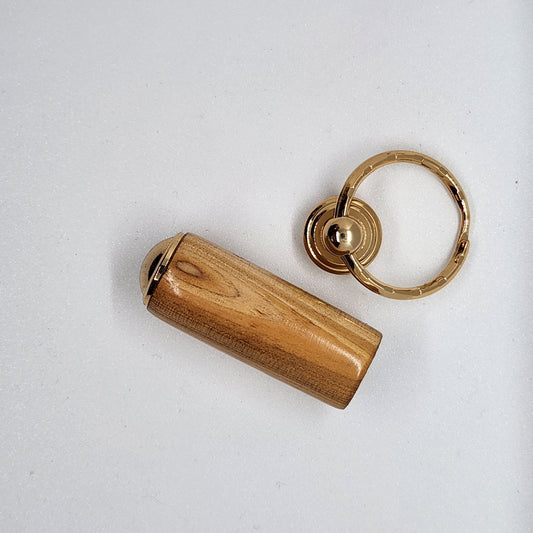 Pill Compartment Keyring - Cherry Wood w/ Gold Finish