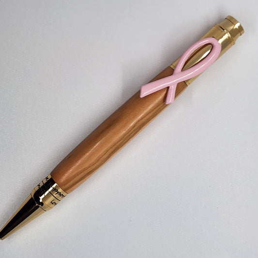 Breast Cancer Pen - Olive Wood w/ Gold Finish