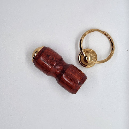 Pill Compartment Keyring - Paduak Wood w/ Gold Finish