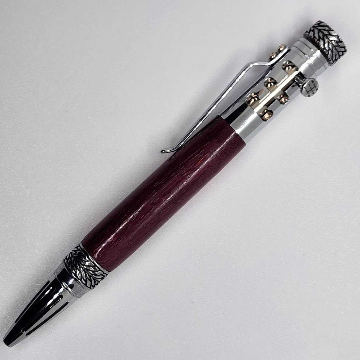 Bolt Action Gear Pen - Purpleheart Wood w/ Chrome Finish