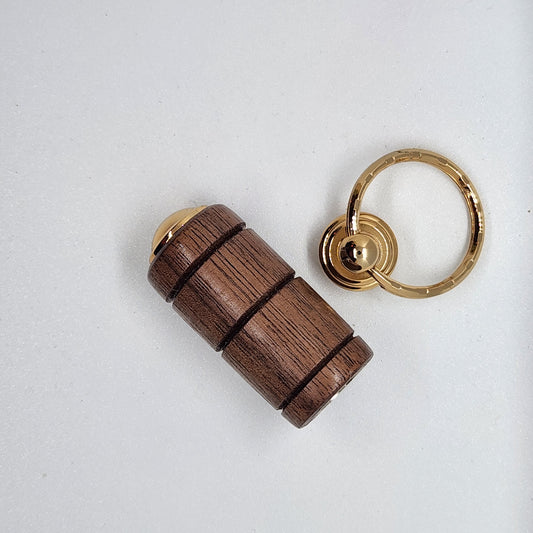 Pill Compartment Keyring - Walnut Wood w/ Gold Finish