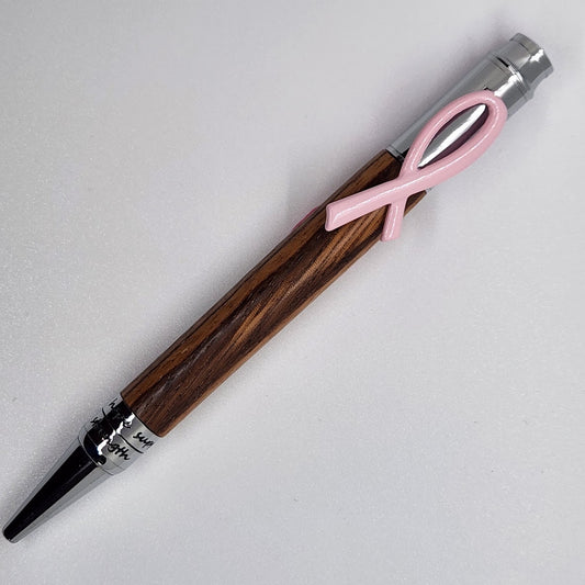 Breast Cancer Pen - Zebrawood w/ Chrome Finish