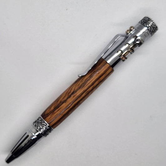 Bolt Action Gear Pen - Zebrawood w/ Chrome Finish